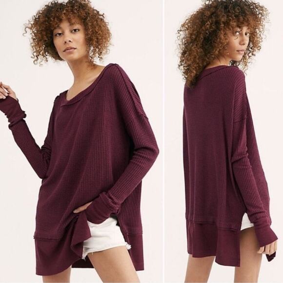 Free People Tops - Free People North Shore Thermal Top Purple Fig Sorbet Oversized Cozy Size Small
